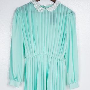 Mint long sleeve midi dress with lace collar